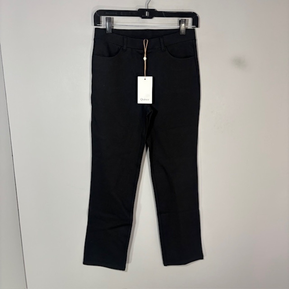Quince Pants Womens XS Petite Black Ponte Straight Leg 4 Pocket Pull On Stretch